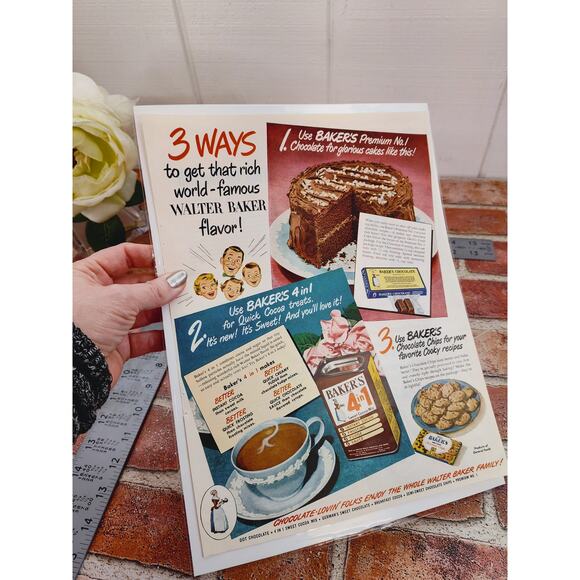 1950 Walter Bakers Chocolate Vtg Retro MCM Print Ad - Picture 3 of 6